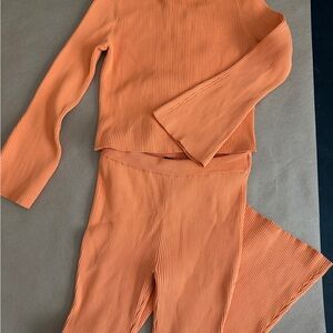 Women's Orange Ribbed Pants & Top Set